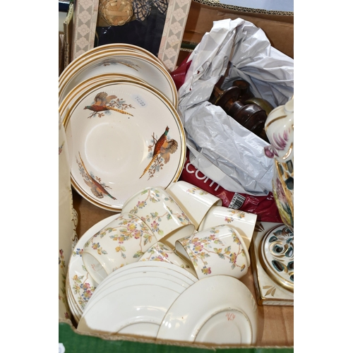 518 - ONE BOX OF ASSORTED CERAMICS, to include a Coalport 'The Crooked Cottage' and 'Swiss Cottage', a Bes... 