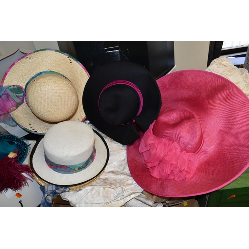 519 - A QUANTITY OF LADIES SPECIAL OCCASION HATS AND A BOX OF NEW AND UNUSED CASHMERE GLOVES, to include a... 