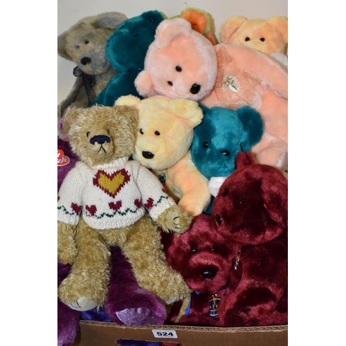 524 - A BOX OF TY BEANIE BUDDIES AND BEANIE BABIES SOFT TOYS, mostly bears, approximately twenty in total,... 