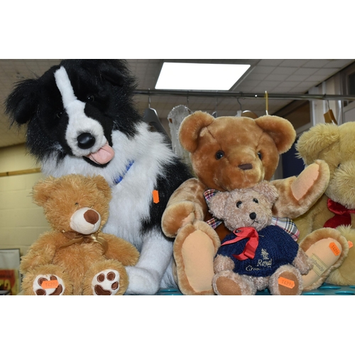 539 - A QUANTITY OF MODERN SOFT TOYS AND BEARS, to include a large PJD Creations Border Collie, Keel Toys ... 