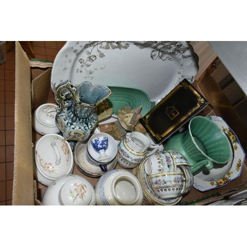 540 - FOUR BOXES AND LOOSE CERAMICS, GLASS, METALWARES AND SUNDRY ITEMS, to include a seventeen piece Newh... 