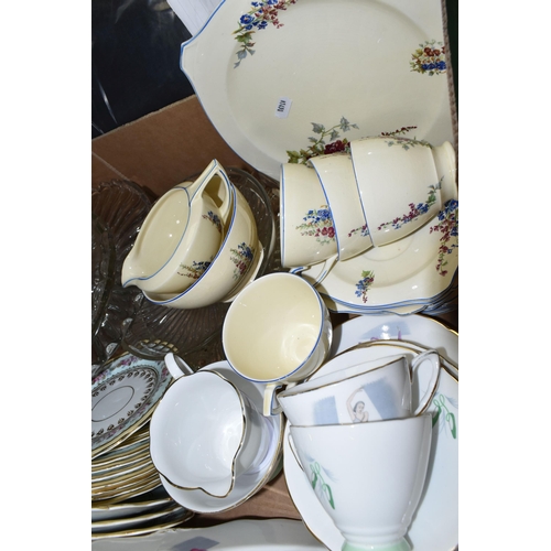 540 - FOUR BOXES AND LOOSE CERAMICS, GLASS, METALWARES AND SUNDRY ITEMS, to include a seventeen piece Newh... 