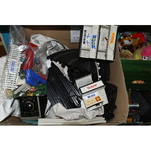 541 - FOUR BOXES AND LOOSE TOYS, BOOKS AND SUNDRY ITEMS, to include a quantity of assorted vintage Scalext... 