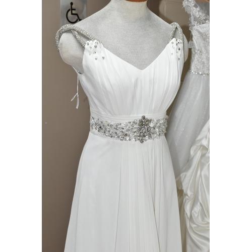 542 - TEN WEDDING DRESSES, retail stock clearance, a collection of styles including Princess line, Mermaid... 