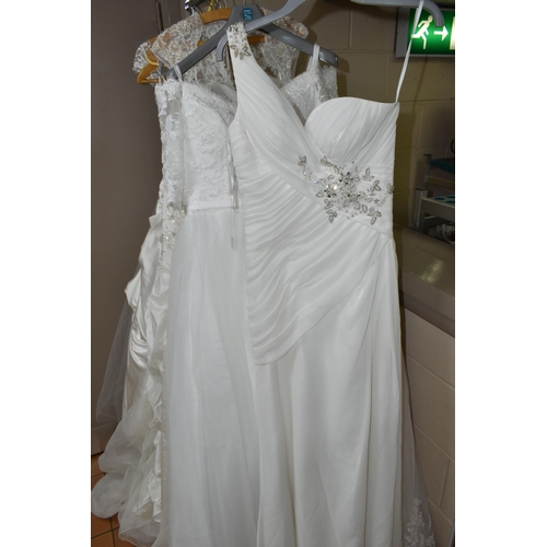 542 - TEN WEDDING DRESSES, retail stock clearance, a collection of styles including Princess line, Mermaid... 