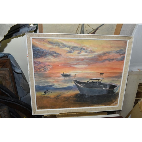 546 - A QUANTITY OF PAINTINGS, PRINTS AND VINTAGE PHOTOGRAPHS ETC, paintings include amateur oils signed R... 