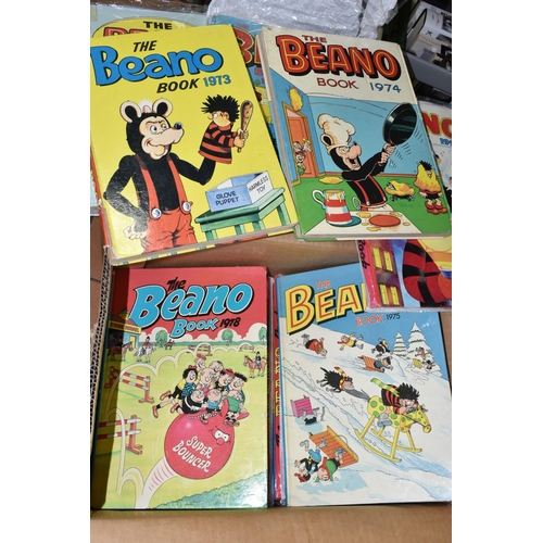 559 - TWO BOXES OF BEANO AND DANDY ANNUALS AND RELATED ITEMS, to include Beano annuals dated 1972-75 incl,... 