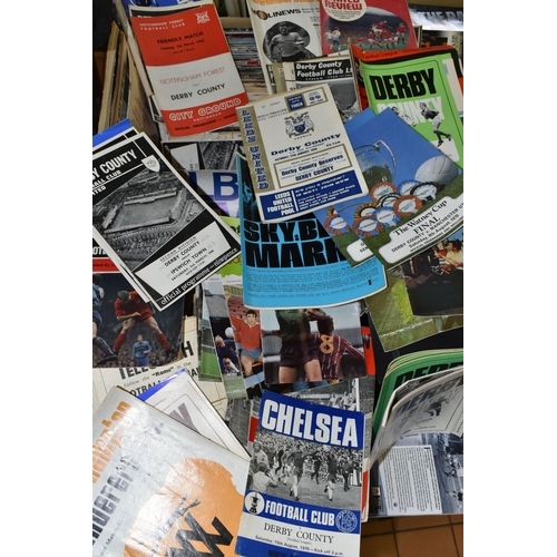 561 - TWO BOXES OF DERBY COUNTY PROGRAMMES AND MEMORABILIA, assorted home and away programmes from the lat... 