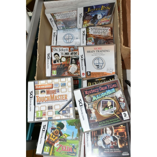 565 - NINTENDO DSI XL BOXED AND QUANTITY OF GAMES, games include Legend of Zelda Spirit Tracks, Brain Trai... 