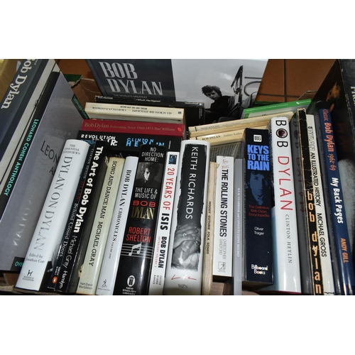 567 - MUSIC INTEREST - TWO BOXES OF BOOKS AND EPHEMERA, to include approximately thirty books about Bob Dy... 