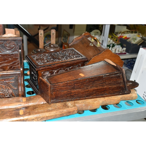 569 - A COLLECTION OF TREEN, over twenty pieces from various eras, to include three candle boxes, three la... 