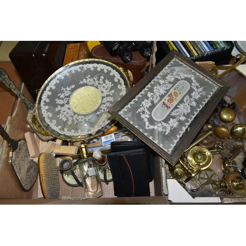 571 - THREE BOXES AND LOOSE METALWARES AND SUNDRY ITEMS, to include a late nineteenth century commemorativ... 