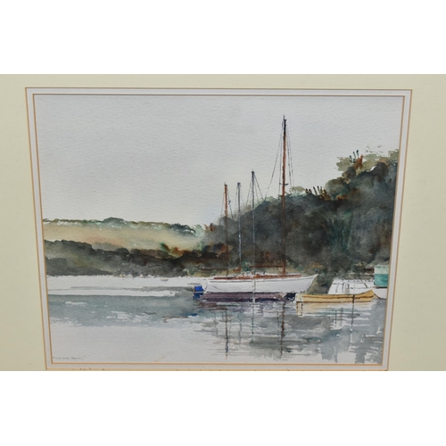 580 - EDWARD MORRIS (BRITISH 20TH CENTURY) FOUR WELSH WATERCOLOURS, comprising boats at their moorings, ap... 