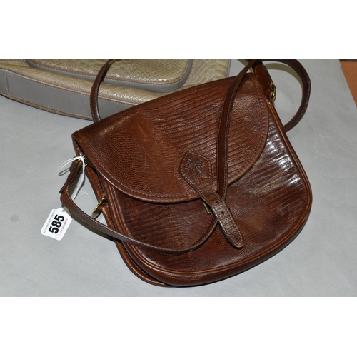 585 - TWO HANDBAGS, to include a Mulberry brown leather shoulder bag, the brass tag bearing serial number ... 