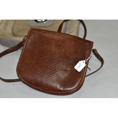 585 - TWO HANDBAGS, to include a Mulberry brown leather shoulder bag, the brass tag bearing serial number ... 