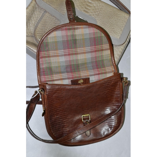 585 - TWO HANDBAGS, to include a Mulberry brown leather shoulder bag, the brass tag bearing serial number ... 