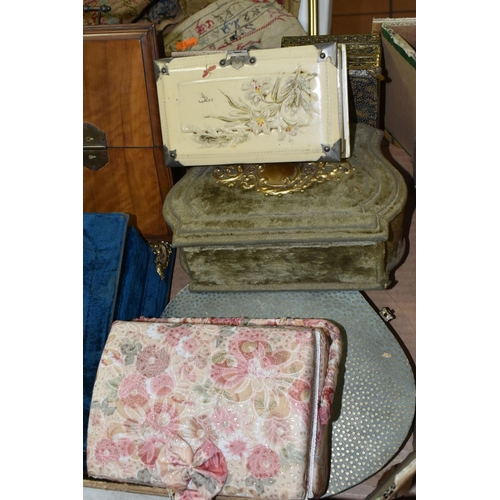 592 - A COLLECTION OF SEWING AND JEWELLERY BOXES, to include a Dewhurst's Silko shop display box, a Trylko... 