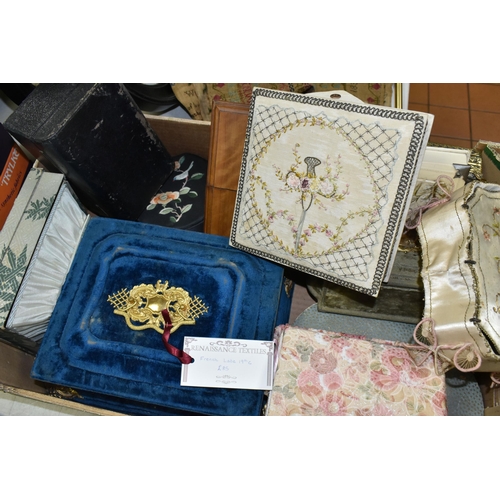 592 - A COLLECTION OF SEWING AND JEWELLERY BOXES, to include a Dewhurst's Silko shop display box, a Trylko... 