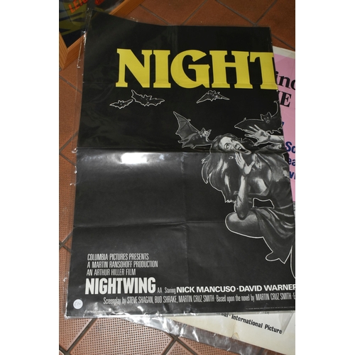 603 - SEVEN VINTAGE FILM POSTERS, comprising 'Nightwing' dated 1979, approximate size 76cm x 101cm, 'High ... 