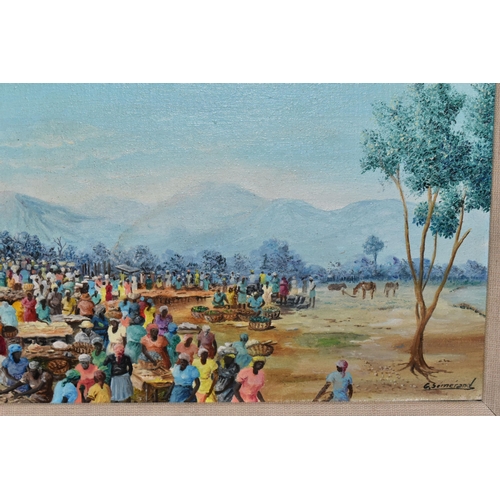 605 - GALLAND SEMERAND (HAITI 1953) A MARKET SCENE, signed bottom right, signed and dated 83 verso, oil on... 