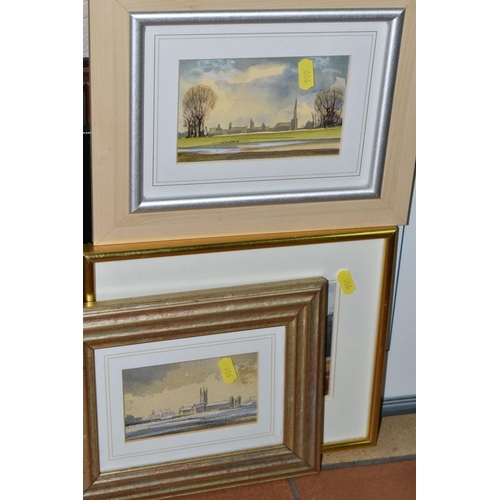 606 - A SMALL QUANTITY OF PAINTINGS AND PRINTS ETC, to include three watercolours depicting Suffolk landsc... 