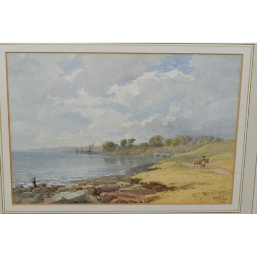 610 - JOHN HENRY MOLE (1814-1886) A PICTURESQUE RIVER LANDSCAPE, signed and dated 1885 bottom right, water... 