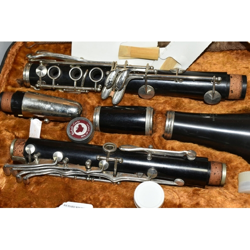 617 - A CASED LA FLEUR CLARINET with a mouthpiece stamped 10 and lower section stamped 199, along with spa... 