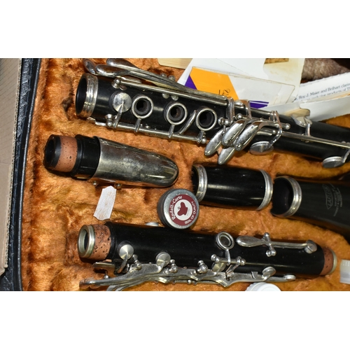 617 - A CASED LA FLEUR CLARINET with a mouthpiece stamped 10 and lower section stamped 199, along with spa... 