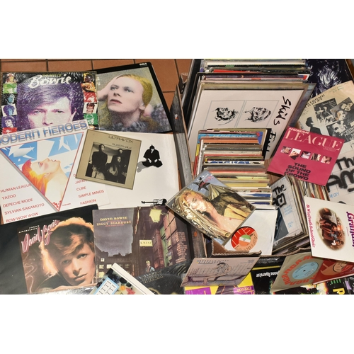 587 - A TRAY CONTAINING APPROX ONE HUNDRED AND SIXTY LPs, 12   AND 7   SINGLES including Ziggy Stardust (2... 