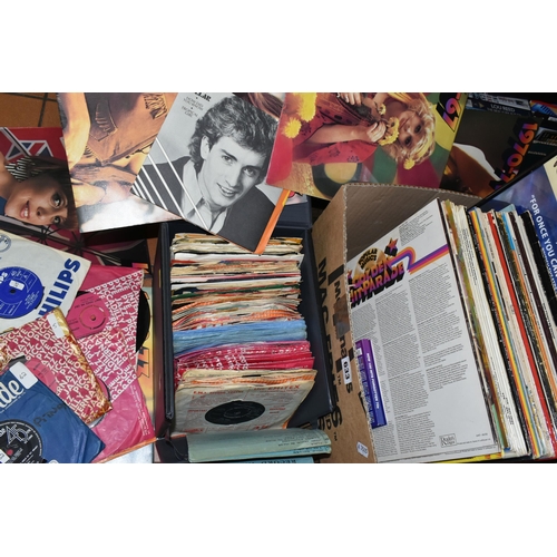 633 - A BOX AND A CASE CONTAINING OVER THIRTY LPs AND ONE HUNDRED SINGLES  including The Kinks, Sandie Sha... 