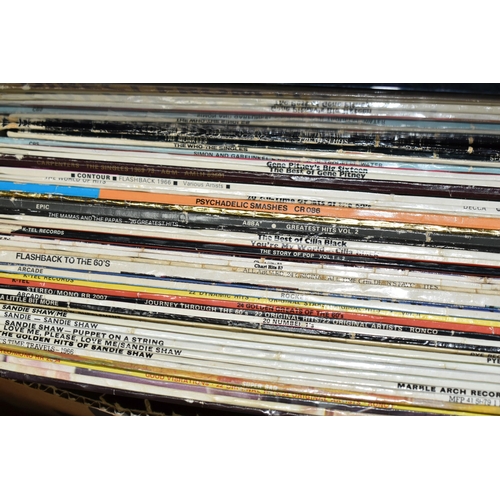 633 - A BOX AND A CASE CONTAINING OVER THIRTY LPs AND ONE HUNDRED SINGLES  including The Kinks, Sandie Sha... 