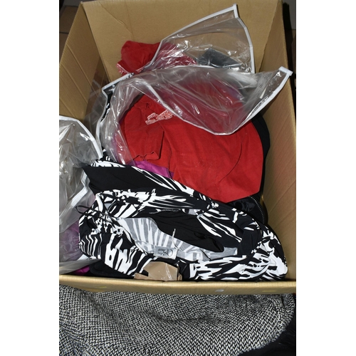 644 - THREE BOXES OF VINTAGE HATS, SHOES AND A WEDDING DRESS, comprising a vintage long sleeved cream sati... 