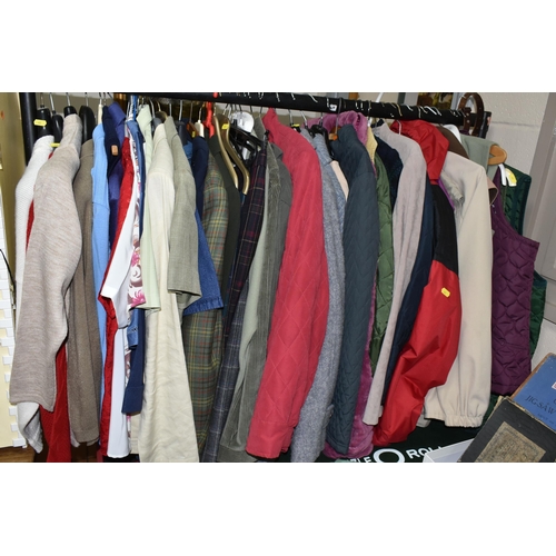 645 - FIVE BOXES AND LOOSE LADIES CLOTHING AND SHOES ETC, to include a John Partridge gilet, coat liner an... 