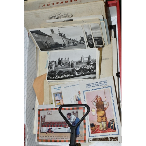 651 - TWO BOXES OF VINTAGE MAGAZINES, POSTCARDS AND EPHEMERA, to include a collection of 1970's/1980's pin... 