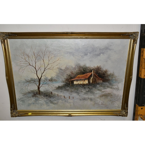 654 - A SMALL QUANTITY OF 19TH/20TH CENTURY PAINTINGS AND PRINTS ETC, comprising a winter landscape signed... 