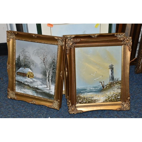 654 - A SMALL QUANTITY OF 19TH/20TH CENTURY PAINTINGS AND PRINTS ETC, comprising a winter landscape signed... 