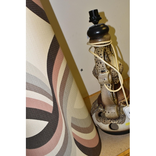 655 - A 1970'S DESIGN WEST GERMAN LAMP, cream and brown Lava glazed, with a bulb in the base, height 56cm ... 