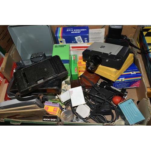 659 - TWO BOXES CONTAINING CAMERAS AND EQUIPMENT including a Fujica  ST701 film SLR camera fitted with a F... 