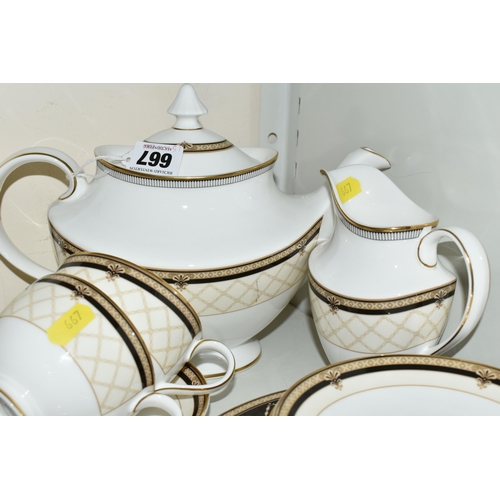 667 - A ROYAL DOULTON 'BARONESS' H5291 PATTERN TEA SET, comprising teapot, milk jug, sugar bowl, six cups,... 