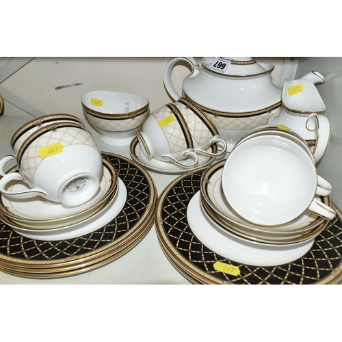 667 - A ROYAL DOULTON 'BARONESS' H5291 PATTERN TEA SET, comprising teapot, milk jug, sugar bowl, six cups,... 