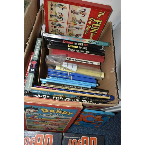 670 - FIVE BOXES OF VINTAGE BOOKS AND CHILDREN'S ANNUALS, to include a collection of over one hundred titl... 