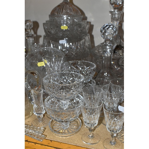 675 - A QUANTITY OF CUT AND PRESSED GLASS WARES ETC, to include a pair of matched ships decanters, pair of... 