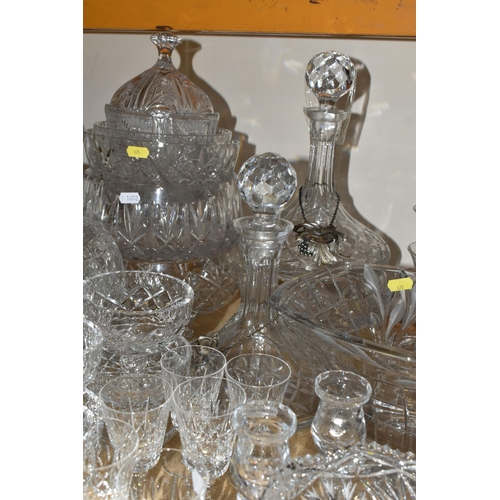 675 - A QUANTITY OF CUT AND PRESSED GLASS WARES ETC, to include a pair of matched ships decanters, pair of... 