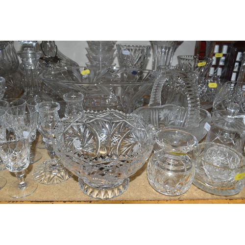 675 - A QUANTITY OF CUT AND PRESSED GLASS WARES ETC, to include a pair of matched ships decanters, pair of... 