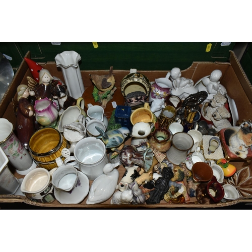 676 - FIVE BOXES AND LOOSE CERAMICS AND SUNDRY ITEMS ETC, to include Royal Worcester, Wedgwood and Queen A... 