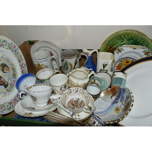 676 - FIVE BOXES AND LOOSE CERAMICS AND SUNDRY ITEMS ETC, to include Royal Worcester, Wedgwood and Queen A... 