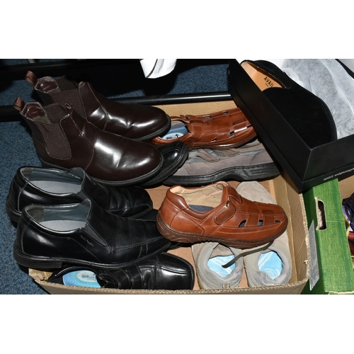 694 - A QUANTITY OF GENTLEMEN'S SHOES, BOOTS, CLOTHING AND ACCESSORIES, to include silk scarves and pocket... 