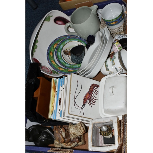 701 - FOUR BOXES OF CERAMICS AND SUNDRY ITEMS, to include six Minton Marlow breakfast cups and saucers, a ... 