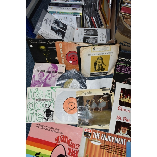 708 - THREE BOXES OF RECORDS, DVDS AND CDS, to include approximately sixty classical and easy listening vi... 