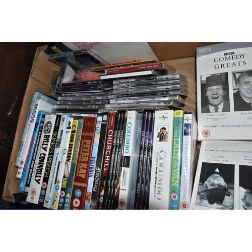 708 - THREE BOXES OF RECORDS, DVDS AND CDS, to include approximately sixty classical and easy listening vi... 